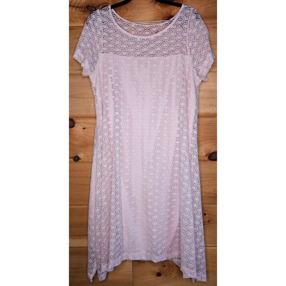 Lane Bryant Womens Plus Size 14/16 Pale Pink Lace Knee Length Short Sleeve Dress - Picture 1 of 10
